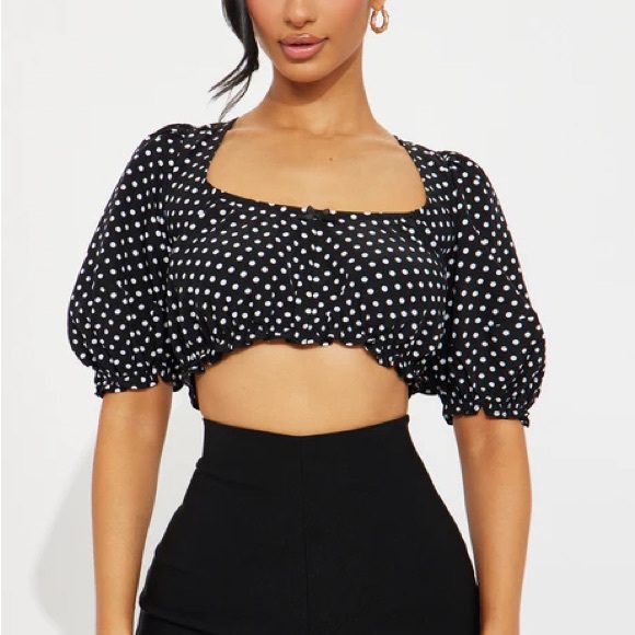 Fashion Nova Black Puff Sleeve Polka Dot Blouse - Picture 1 of 1